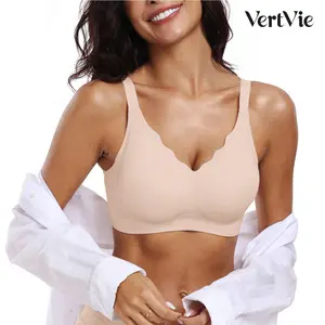 Vertvie Jelly Bra Women Wavy Softwear V Neck Bras Seamless Yoga Underwear Wireless Bralette Padded Bras