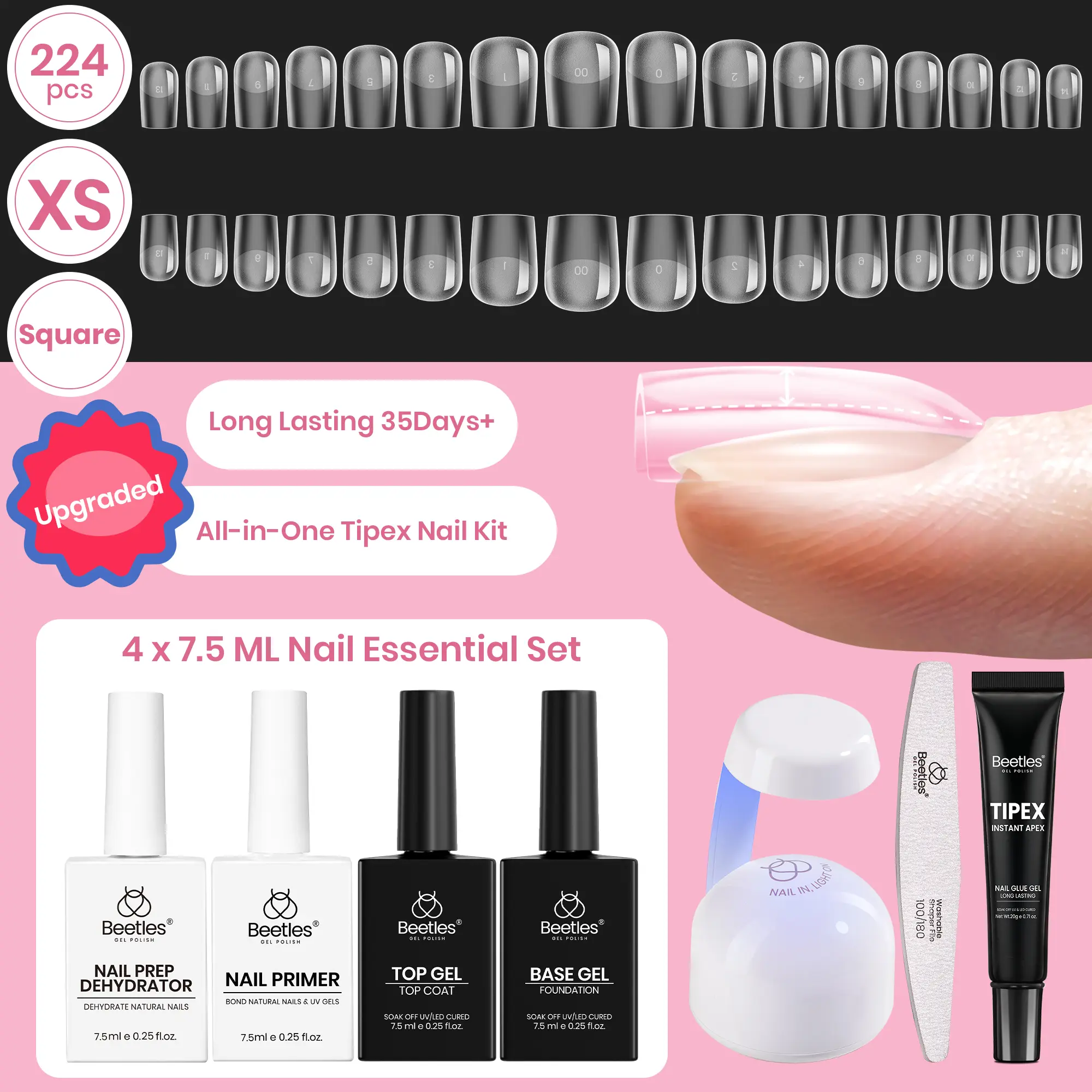 224PCS  Extra Short Square  All in One Kit