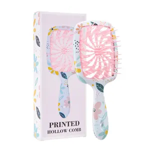1pc Air Cushion Hair Brush & Scalp Massage Comb - Anti-Static Nylon Bristles, Hollow Heart/Star/Petal Design, Pastel Colors (Pink) - Salon & Home Use for Normal Hair, Sensitive Scalp, Post-Straightening/Color Care - Gentle Detangling & Scalp Massager