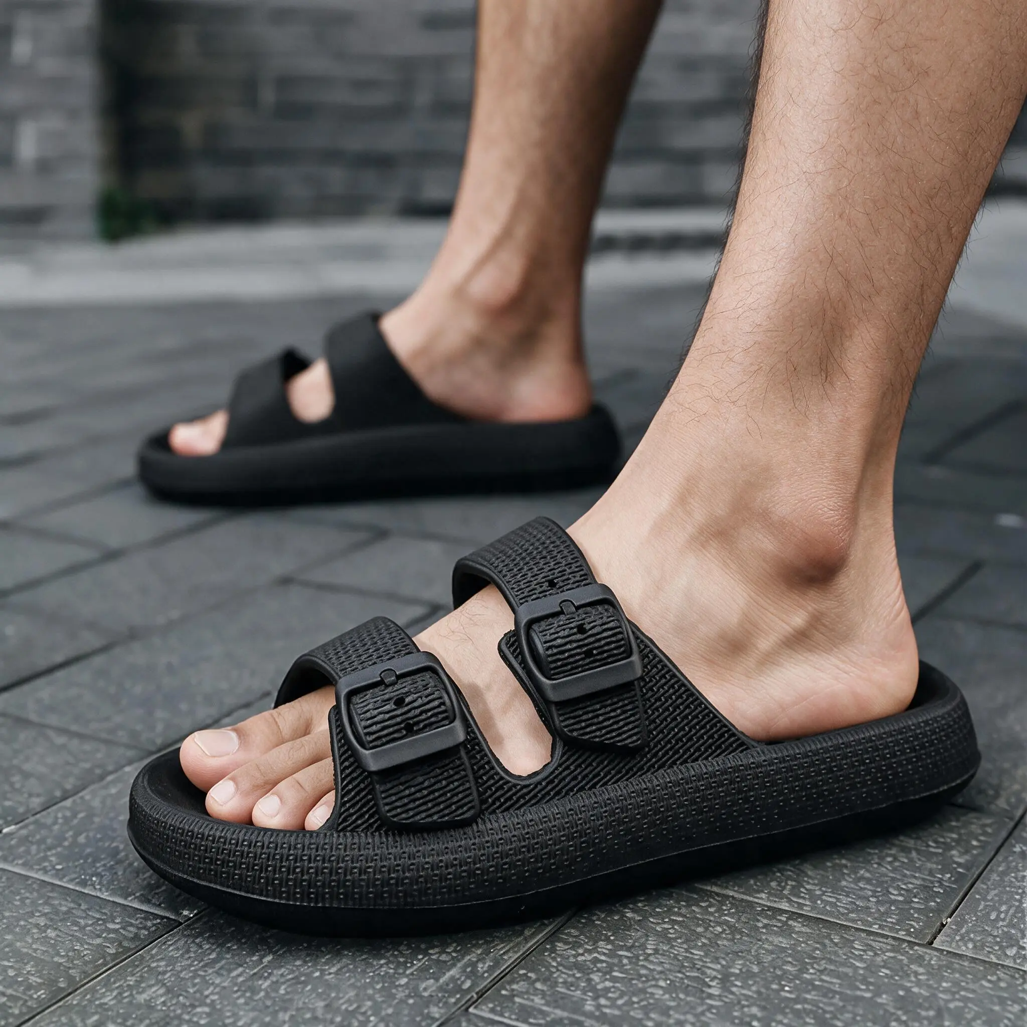 Cloud Slippers Double Buckle Adjustable Slide EVA Soft Comfy Indoor OutdoorAnti-slip Slippers Dual Buckle Strap SoftCushioned Pillow Slippers Walking Shoes