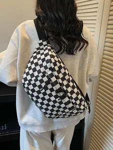 Fashionable Large Capacity Women's Chest Bag, Unique Chessboard Design Colorblock Multifunctional Waist Pack, Stylish and Spacious, Versatile Bum Bag, Checkered Bum Bag, Checkered Fanny Pack, Waist Bags, Belt Bag