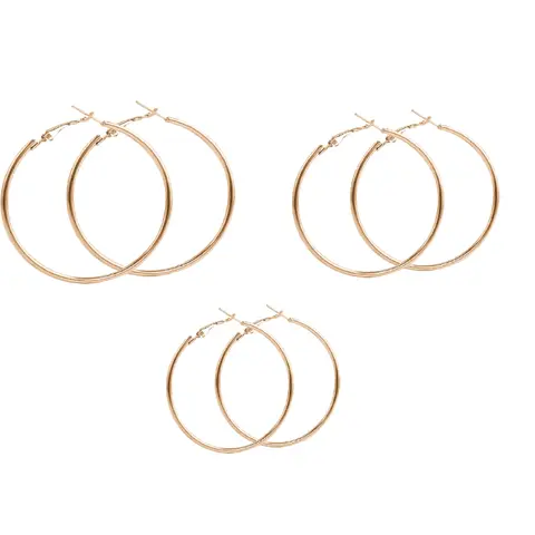 AMICON Women's Brass 14K Gold-Plated Hypoallergenic Large Hoop Fashion Earrings - Stylish, Elegant, 3-Size (30mm/40mm/50mm) Triple Set, Birthday/Anniversary Gift for Women