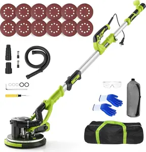 Drywall Sander,  Electric Drywall Sander with Vacuum Dust Collection, 5 Speed 1000-2100 RPM, Popcorn Ceiling Remover, LED Light & 12 Sanding Discs, Extendable Handle (GREEN)