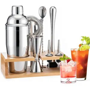 Shaker Set Bartender Kit with Stand, Bar Set Drink Mixer Set with  Essential Accessory Tools: Martini Shaker, Jigger, Strainer, Mixer Spoon, Muddler,  Pourers |