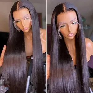 Ashimary 13x6 Full Transparent Lace Frontal Human Hair Wig Pre Plucked Hair Line Natural Black