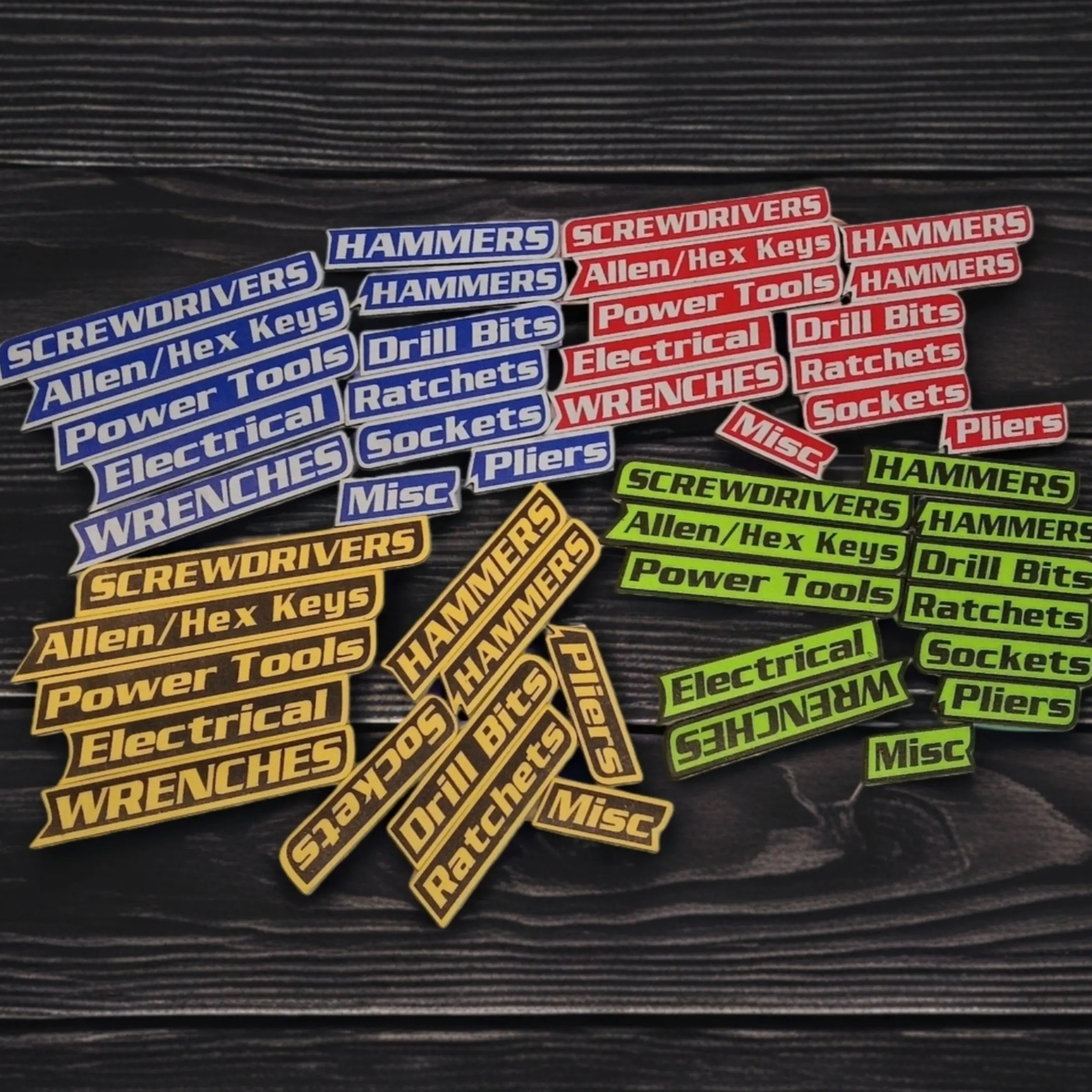 12-Piece 3D-Printed Magnetic Toolbox Label Set - Integrated Magnetic Surface Labels with Precise Text, Reusable Organizer Tags for Steel Toolboxes, Workspace Organization Enhancer