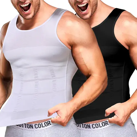 CATTIBOR Men's Compression Tank Top - 1/2/3/4 Pack Plain Round Neck Sleeveless Sweat Vest, Male Vest, Body Shaper Gym Outfit for Workout Training (Menswear & Underwear, Men's Shapewear)