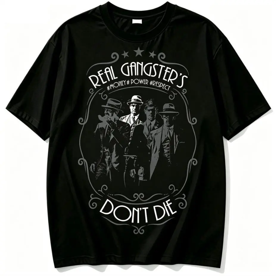 Women's Short-Sleeve Round Neck Casual T-Shirt - 100% Cotton Vintage Mafia Graphic Tee, Soft Polyester-Blend Mob Movie Style Gangster-Themed Top