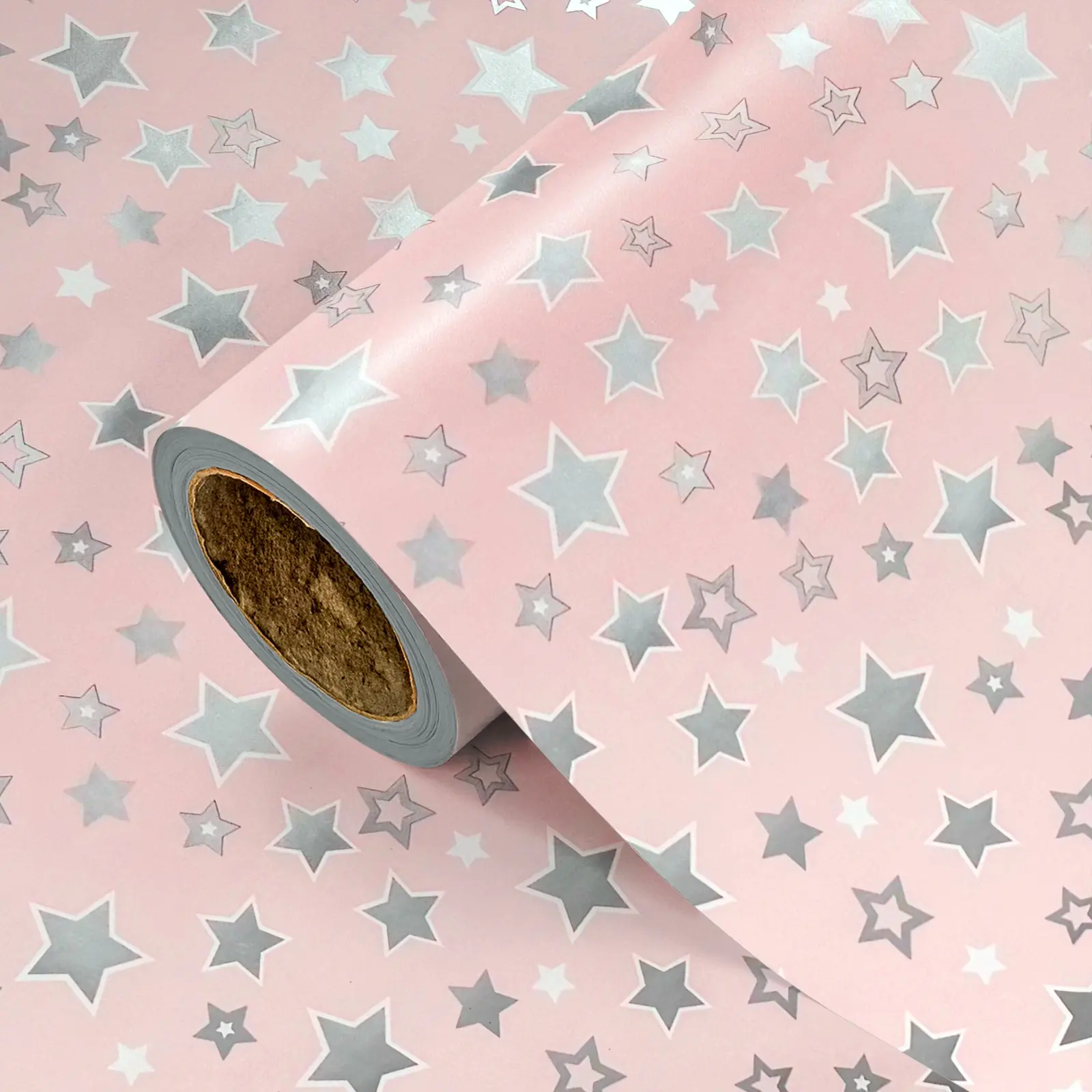 Silver Star Gift Wrap Paper Roll, Gift Wrapping, Metal Silver Star Print, Ideal for Birthday, Celebration, Holiday, DIY Craft Decoration, 43.2cm X 300cm