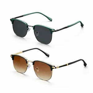 2 pairs of retro metal framed sunglasses, stylish and handsome men's gradient sunglasses, classic half ring metal frame sunglasses