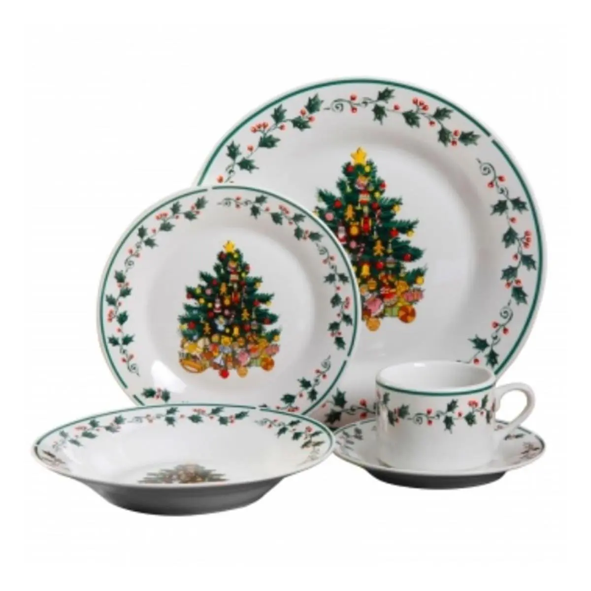 212 MAIN 20-Pc Ceramic Christmas Tree Trimming Dinnerware Set - White Tableware for Festive Dinner Use, Tableware Set, Ceramic Dinnerware Set