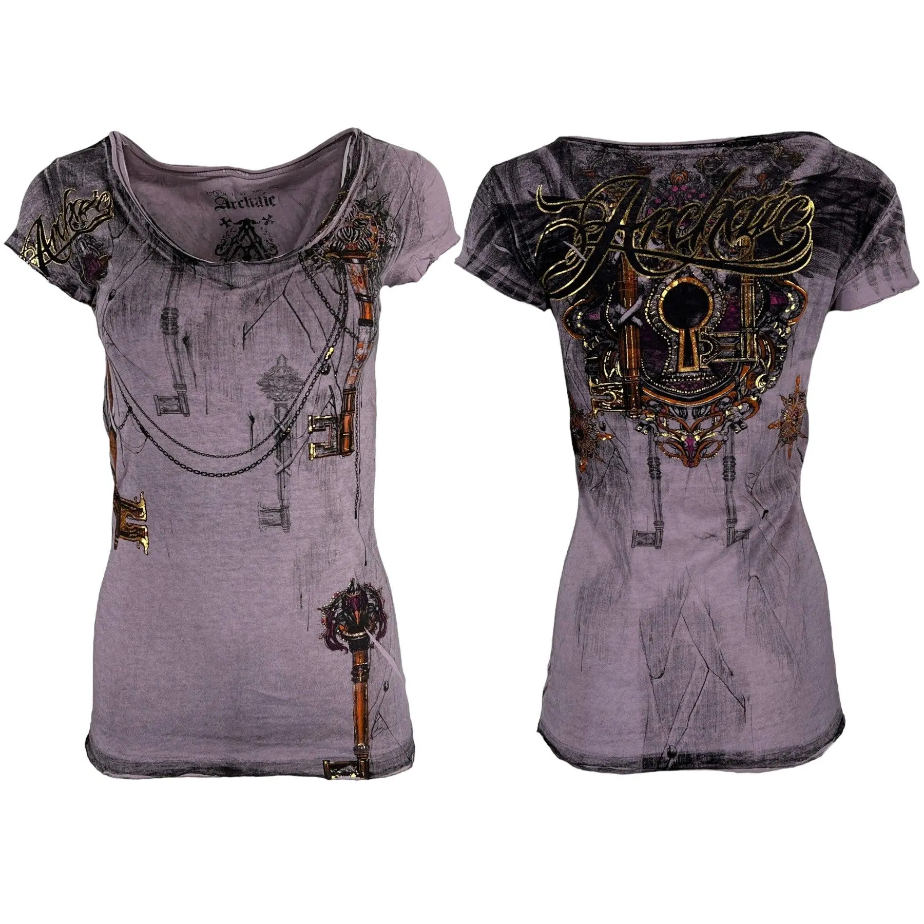 ARCHAIC by Affliction Women's Tainted Lover Graphic T-Shirt | Casual Alt Style V-Neck Cotton Biker Shirt, Casual Tshirt Shirt, Streetwear