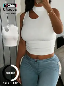 Women's Fashion Sexy Crop Top, Short Sleeve Cut Out Design, Tight Fit Showcases Figure, Inner and Outer Wear, Casual Style, Chic