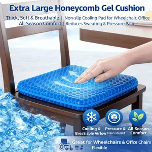 Extra Large Gel Honeycomb Seat Cushion, Thick, Soft, Breathable, Non-Slip, Cooling, Ideal for Wheelchair, Office, Reduces Sweat and Pressure Pain