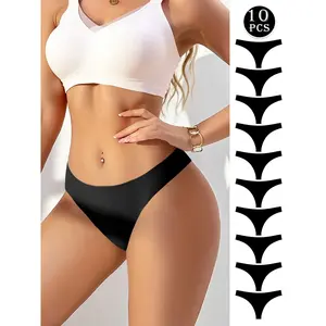 Women's 10-Pack Basic Black Solid Thongs - Smooth Seamless Lingerie, Soft Fit Panties, Minimalist Breathable Underwear for Women, All-Season Versatile Style