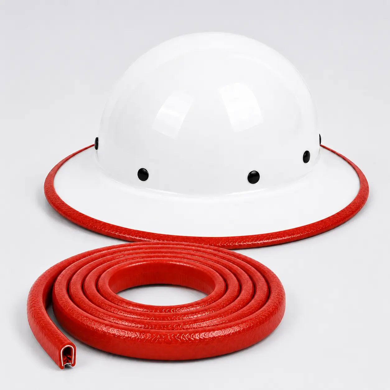 Hard Hat Guard Strip, 36.6 in Cut-to-Fit Full Brim Helmet Edge Protector, Anti-Slip U-Channel Rubber Safety Hat Brim Guard with Metal Clip, Red, Guard Strip Only