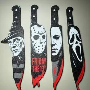 Horror Icons Set of Four Bookmarks Gray Black White Red Featuring Freddy Jason Michael and Scream Characters