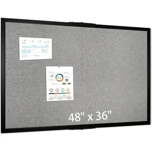 48 x 36 Inch Foldable Cork Bulletin Board, Wood Framed Grey Canvas Wall Notice Board, Wall Mounted Decorative Board for Office School Home