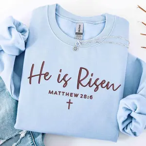 Embroidered He Is Risen Sweatshirt, Christian Easter Hoodie, Religious Easter Shirt, Church Easter Gift, Faith Based Spring Shirt