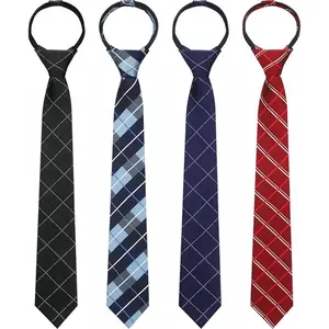 4-Piece Elegant Zippered Tie Set, Male Solid Silk/Satin Clip-On Ties, Adjustable Skinny Slim Design, Convenient Easy-Wear for Professional Events, Weddings, Daily Use, Ideal Gift