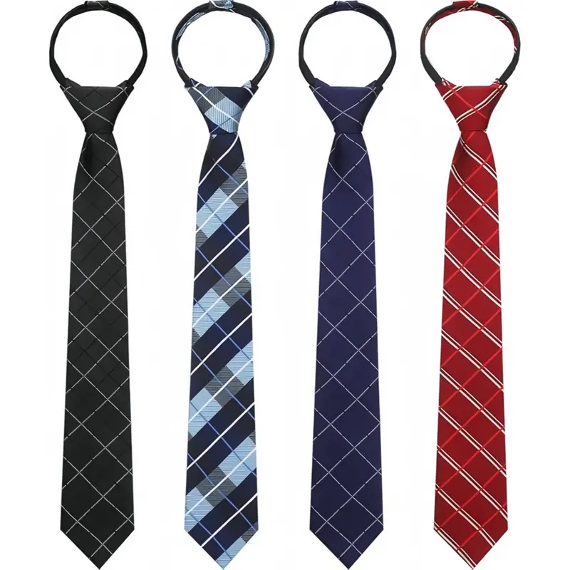 4 Pcs Men's Solid Zipper Necktie Set Classic Ties for Men Adjustable Skinny Slim Clip-on Ties Convenient Easy-Wear Design Ideal for Professional Events Weddings Offices Schools Daily Work Christmas Gift