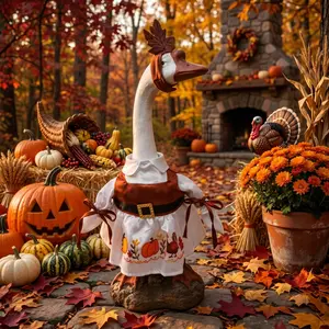 Autumn Porch Goose Turkey Costumes Clothing, 2-Piece Thanksgiving Lawn Goose Outfits with Hat or Maple Leaf Headband, Harvest Holiday Outdoor Garden Yard Patio Decor