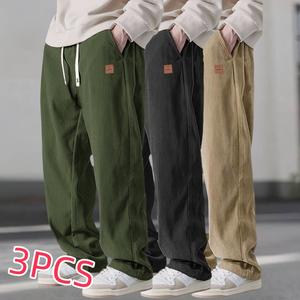 3 Pack Multi Color Corduroy Casual Pants Drawstring Waist Everyday Work Trousers Versatile Slim Fit Fashion Men's Casual Pants 3PCS loose sport pant men fathersdaygift
