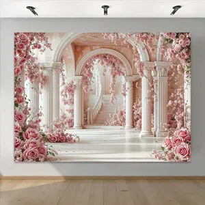 Rose Pattern Wedding Themed Backdrop, 1 Count Romantic Rose Pattern Backdrop, Decorative Banner for Home Living Room Bedroom Wedding Party, Wedding Arch Backdrop, Party Decoration Supplies