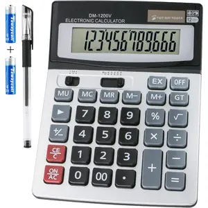 P-PDT020   Desk Calculator 12 Digit Extra Large LCD Display, Touch Comfortable with Big Buttons,  Two Way Power Battery and Solar Standard Function Office Calculators