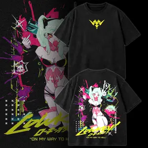 Retro Rebecca Cyberpunk Edgerunners Neoncore Graphic Tee Acid Washed Oversize T-Shirt Hoodie Lightweight Cotton Unisex Streetwear Vintage Anime Top Edgerunner Style Limited Edition Gift Futuristic Manga Apparel Casual Urban Fashion Black Graphic Shirt