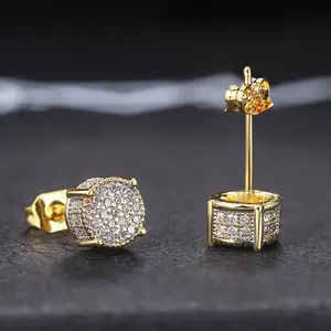 Meraki Full Diamond Hip-Hop Men's Circular Stud Earrings, Zircon Electroplated Round Earrings for Bold Style