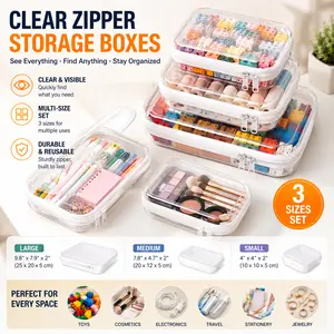Clear Hard Shell Organizer Bags with Zipper, Waterproof Portable Storage Pouches for Makeup, Toiletries, Diapers, Toys & Electronic Accessories, Durable Travel Cosmetic Organizer Case
