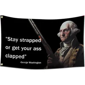 Tapestry  Washington Stay Strapped or Get Clapped 3x5Ft Wall Flags Tapestry with 4 Brass Grommets for Wall Hanging Man Caves Bedrooms Decoration Outdoor Banner
