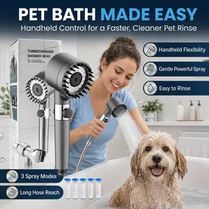 Turbocharged Filtered Handheld Shower Head Set, 3 Spray Modes, 5 Filters, Hose & Holder Included