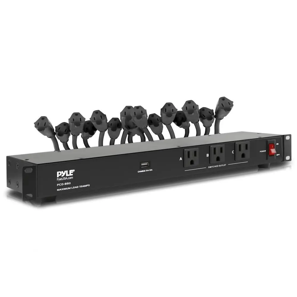 Rackmount Power Strip Surge Protector with USB – 19 Outlet Power Conditioner, 1U Mount, 15A Circuit Breaker, Front & Rear AC Outlets - Universal Multi Plug Socket for Audio Equipment, Studio & Server Rack Setup