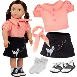 Poodle Skirt Doll Outfit for American 18" Girl Dolls (5 Piece Set) - 1950's Costume Clothes Include Scarf, Skirt, Shirt, Socks, Shoes