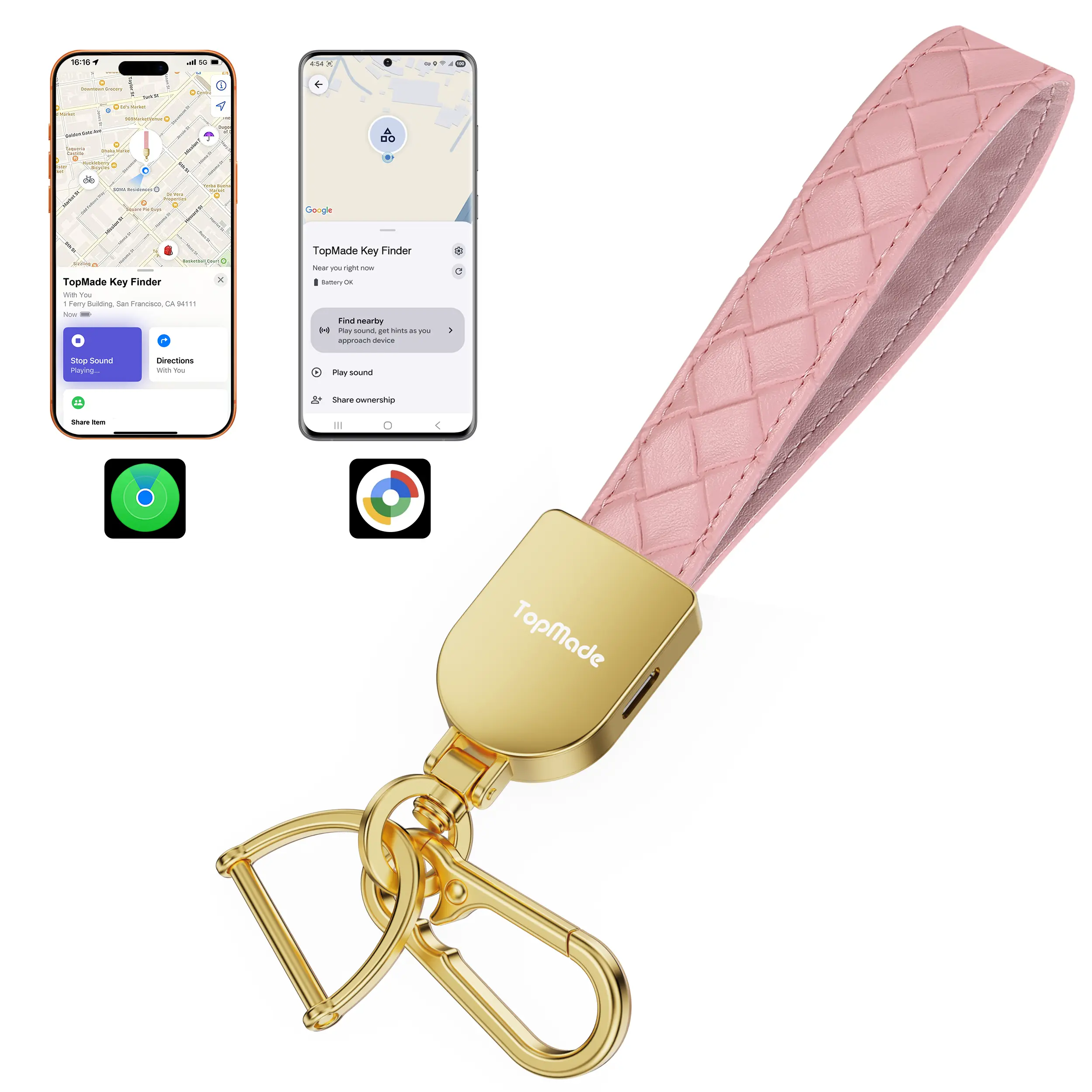 Smart Tracking Keychain, Find My Compatible Anti-Lost Finder with Lost Mode, Premium Handmade Knit Leather Car Key Fob Holder, IP67 Waterproof for Women & Men