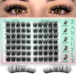zanlufly Cat Eye Lash Clusters Pre-mapped Eyelash Clusters Wispy Cluster Eyelash Extensions Left Right Individual Lashes Fox Eye Cluster Lashes Light volume Lash Extension (Thin Soft,8-16mm)
