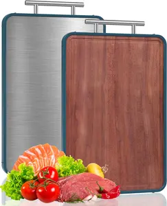 Stainless Steel Cutting Board for Kitchen, Cutting Board Double Sided Food Grade, Pure Stainless Steel/Ebony, Easy to Clean Large Size 16”×12” (Stainless Steel & Ebony)