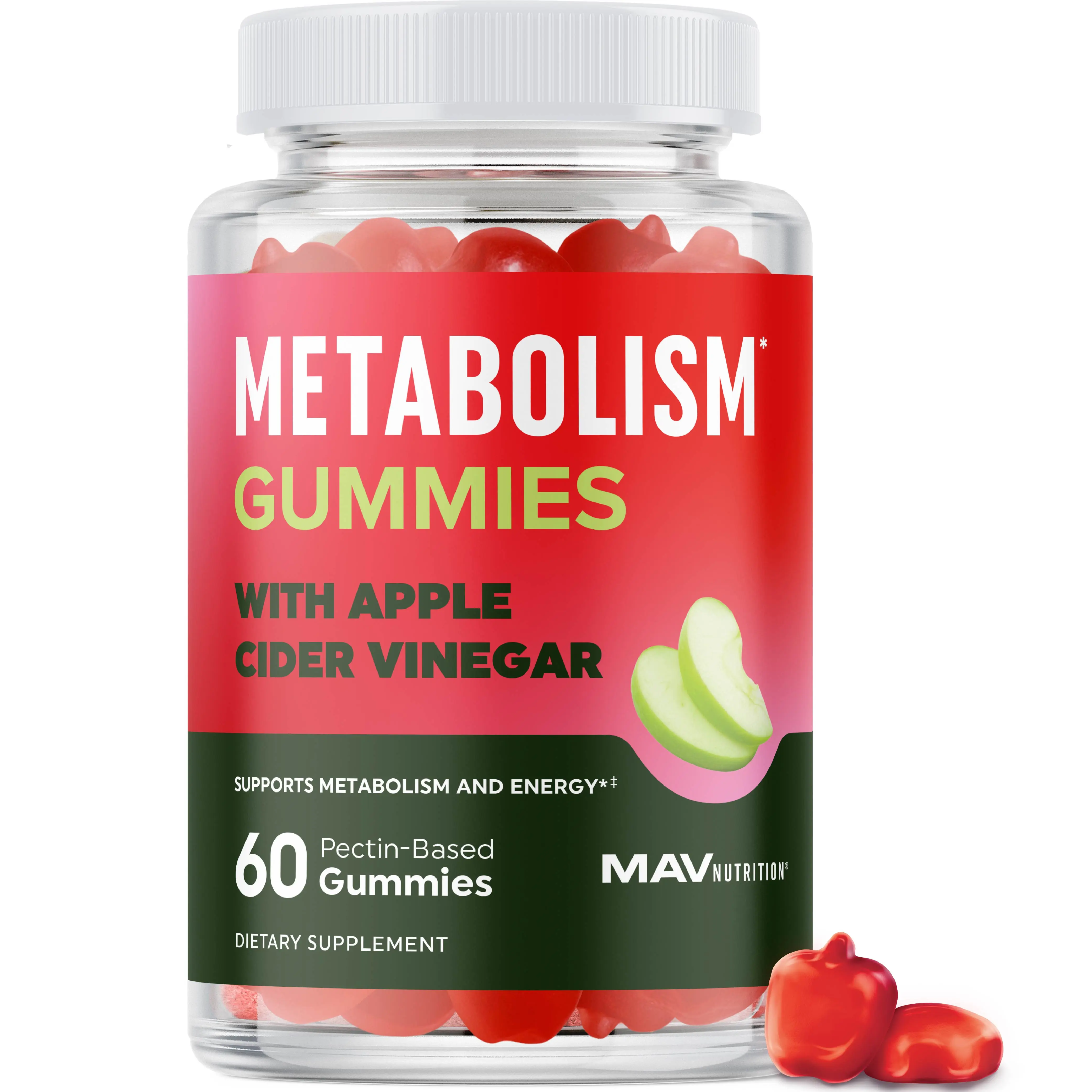 MAV Nutrition Metabolism Gummies with Apple Cider Vinegar for Energy Digestion & Lean Body Mass Support 60 Vegan Non-GMO Gluten-Free Gummies