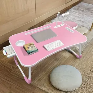 Ultra Large Laptop Desk for Bed Adjustable with 4 USB Ports Foldable Table with Storage Drawer Portable Workstation for Eating Working Reading Sturdy Wood Material