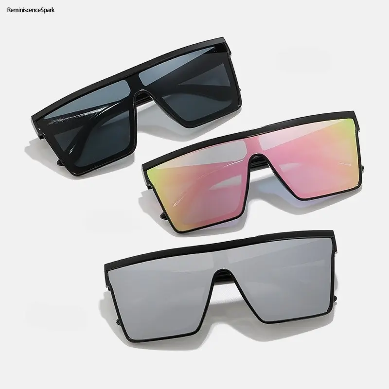 Unisex Oversized Men's Sunglasses - Lightweight, Bold Futuristic Flat-Top Square Shield Frame, Mirrored Tinted Lenses, UV400 Protection for Beach, Streetwear Outfits