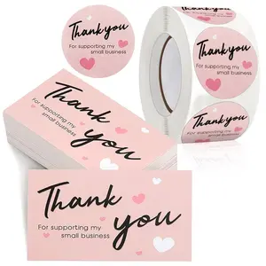 Thank You for Supporting Me Sticker & Card Set, 1 Set Including 50pcs Thank You Card & 500pcs/roll Sticker, Gift Packaging Decorative Sticker, Round Label