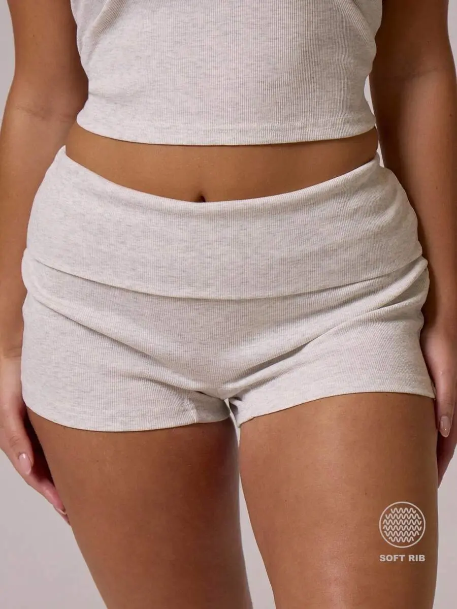 Curvera x MUSERA Plus Size Ribbed Foldover Waist Fitted Mini Shorts Hotpants Everyday Essentials Basic Cute Casual Casual Formal Spring Summer Holiday Vacation