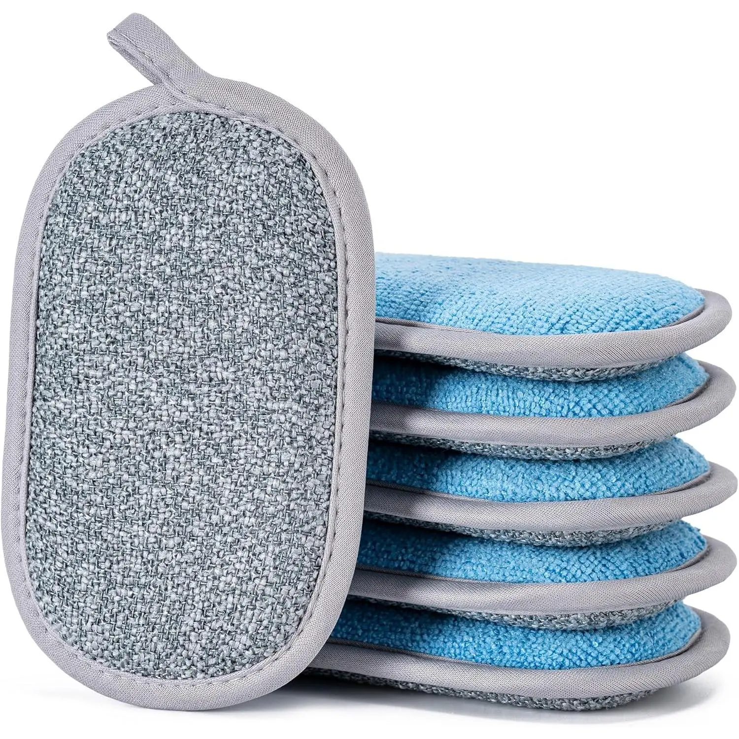 Dual-Sided Multi-Purpose Scrub Sponges, Non-Scratch Dishwashing Sponges for Kitchen,  Microfiber Sponge for Efficiently Cleaning Dishes, High Density Sponge Inside (6 Pack, Medium)
