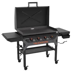 Blackstone 8093917 Iron Forged 4-Burner Liquid Propane Outdoor Griddle with Hood, Black