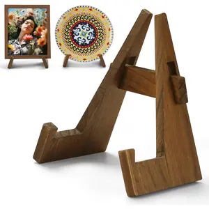 Wooden Plate Stand, 9 Inch Decorative Ornament Display Stand, Plate Holders for Displaying, Picture Frame Holder Stand, Cookbook Stand for Recipe Books, Photos & Collectibles