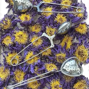 Heart shaped Tea Infuser with 2 Whole Lotus Flowers Stainless Steel