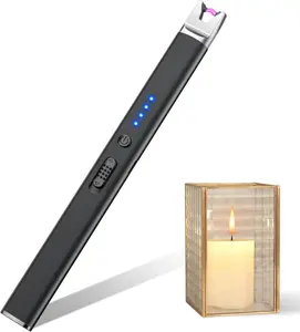 Candle Lighter Electric USB Rechargeable Plasma Arc Lighter with Safety Lock, Windproof Flameless Long Lighters for Candle, Grill, BBQ, Camping, Gas Stoves