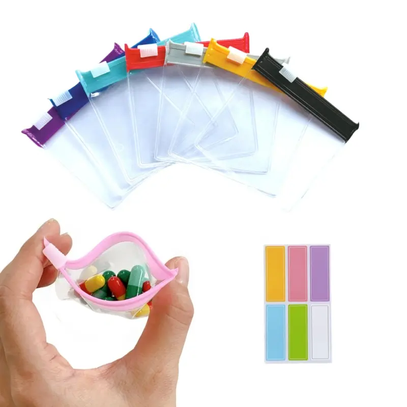 【Back to School】7-Piece Clear Zipper Pill Storage Bag with Label Stickers, Reusable Portable Vitamin Supplement & Medical Organizer, Travel & Home Storage Pouches for Pills, Medicine and Small Items-MM1
